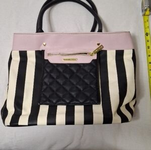 Betsey Johnson Pink and Black Striped Tote